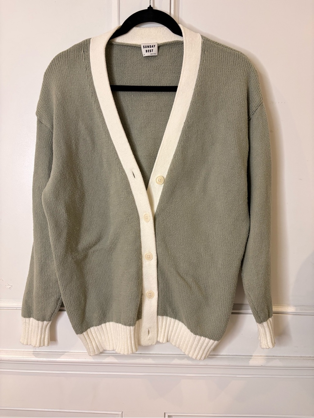 Sunday Best Ellis Olive Green & Cream Varsity Cardigan